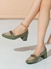 Horsebit Decor Weave Detail Square Toe Chunky Heeled Loafers